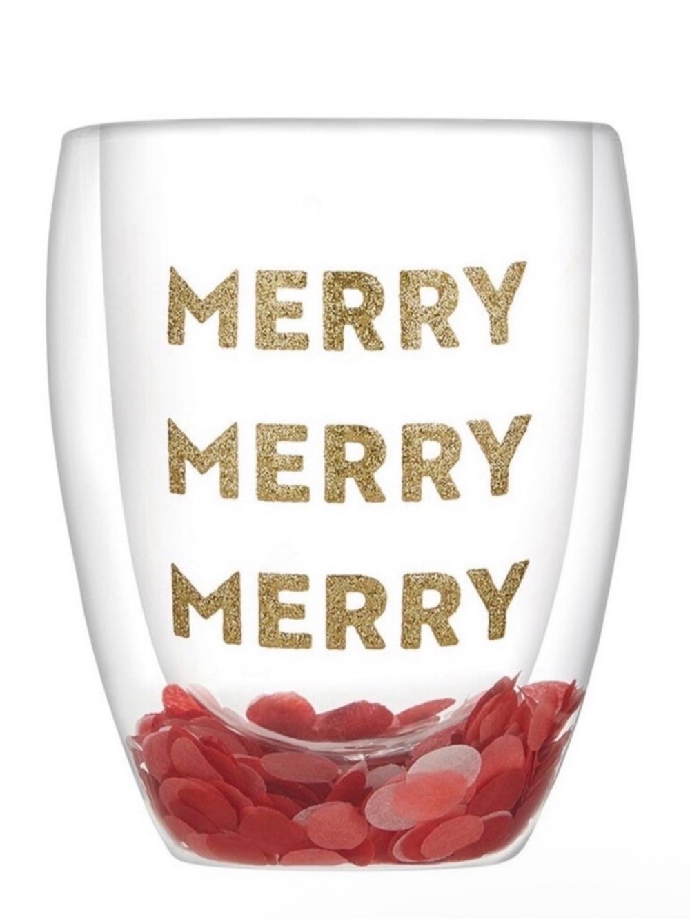 Slant “Merry Merry Merry” Confetti Double Wall Wine Glass - Stemless